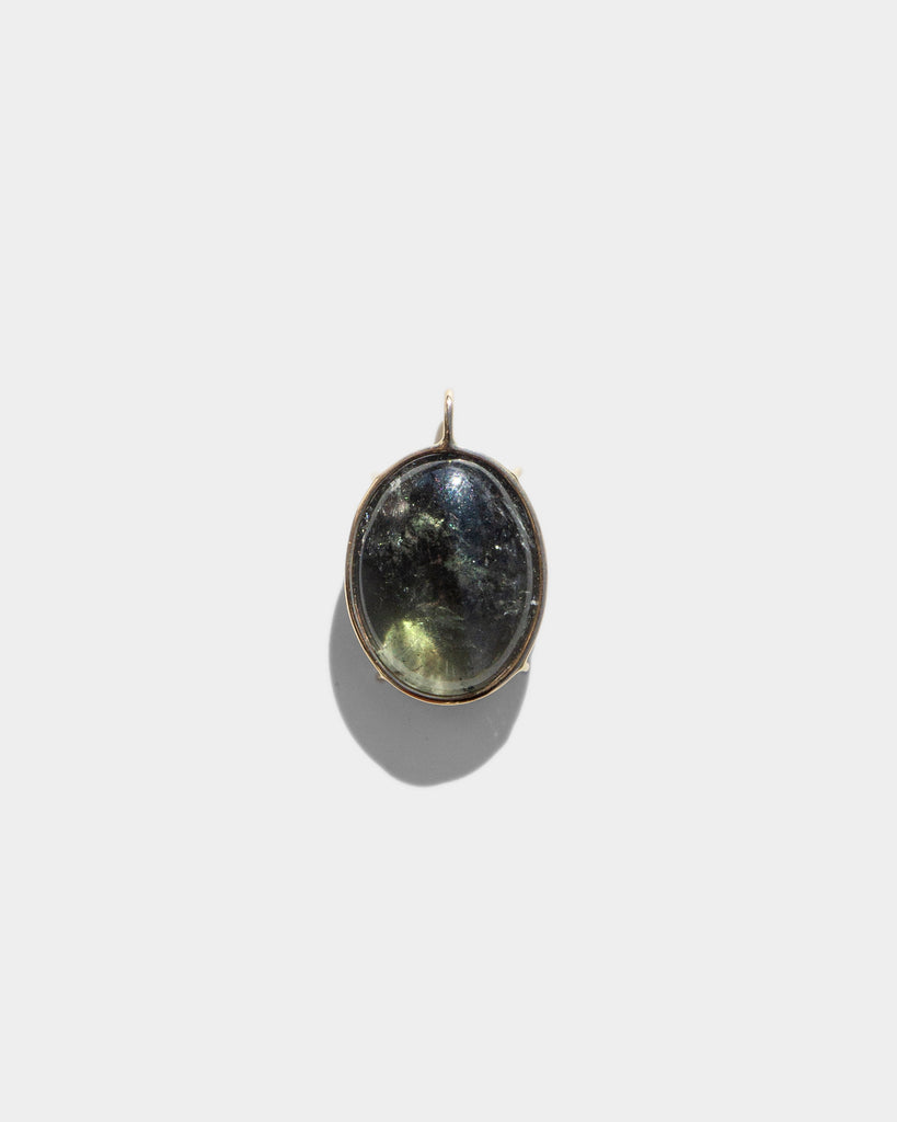 14k Moss Aquamarine Bone Chain Pendant