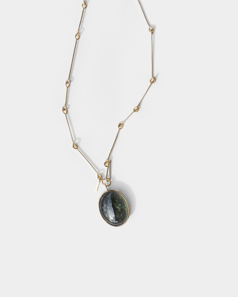 14k Moss Aquamarine Bone Chain Pendant