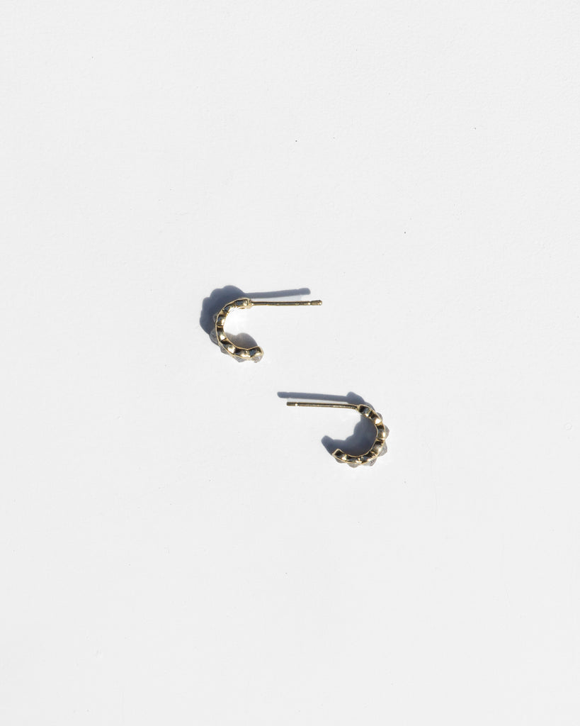14k Mineral Diamond Crescent Hoops