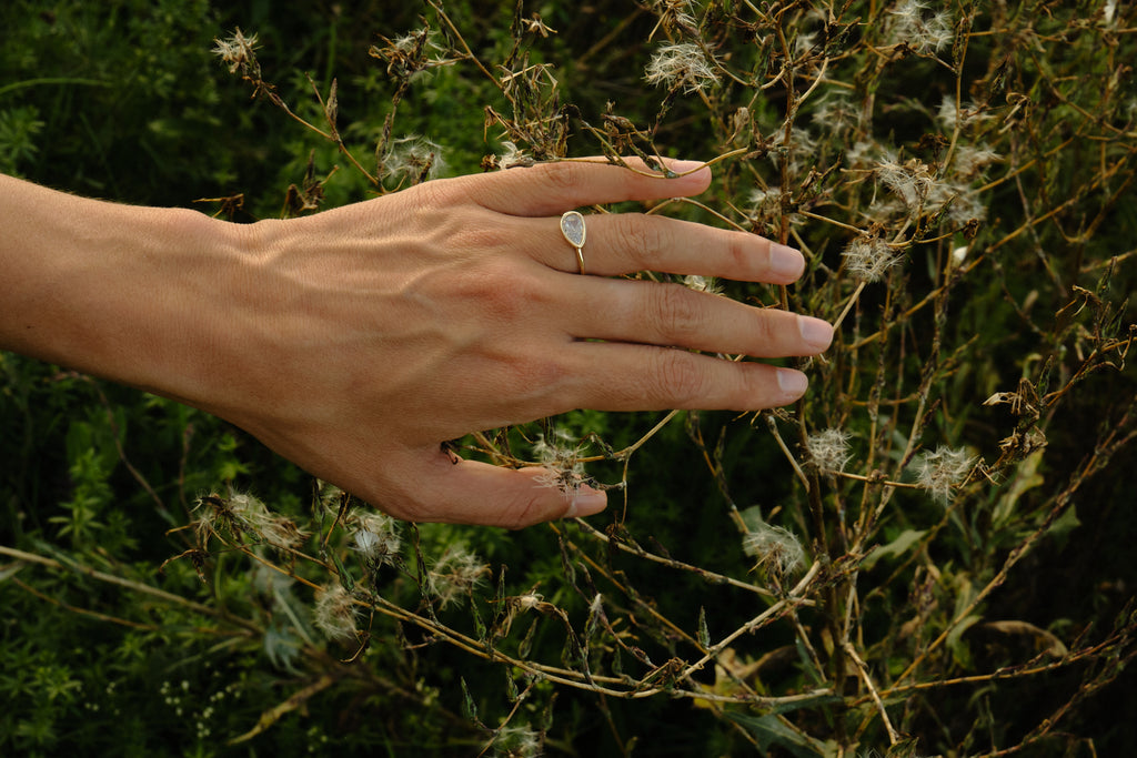14k Salt and Pepper Pear Diamond Ring