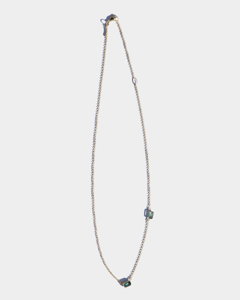 14k Twin Emerald Cut Tourmaline Floating Necklace