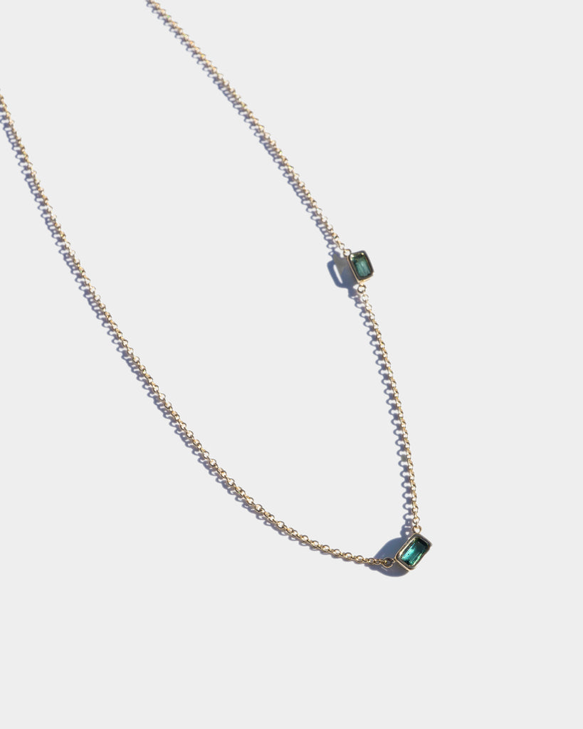 14k Twin Emerald Cut Tourmaline Floating Necklace