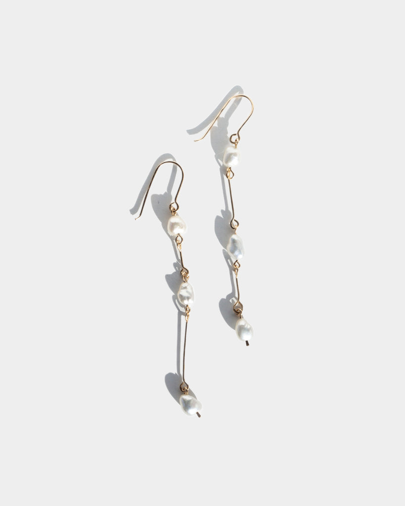 14k Keshi Pearl Bone Chain Earrings