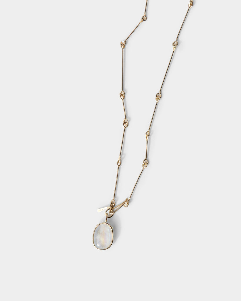 14k Floating Moonstone Bone Chain Pendant