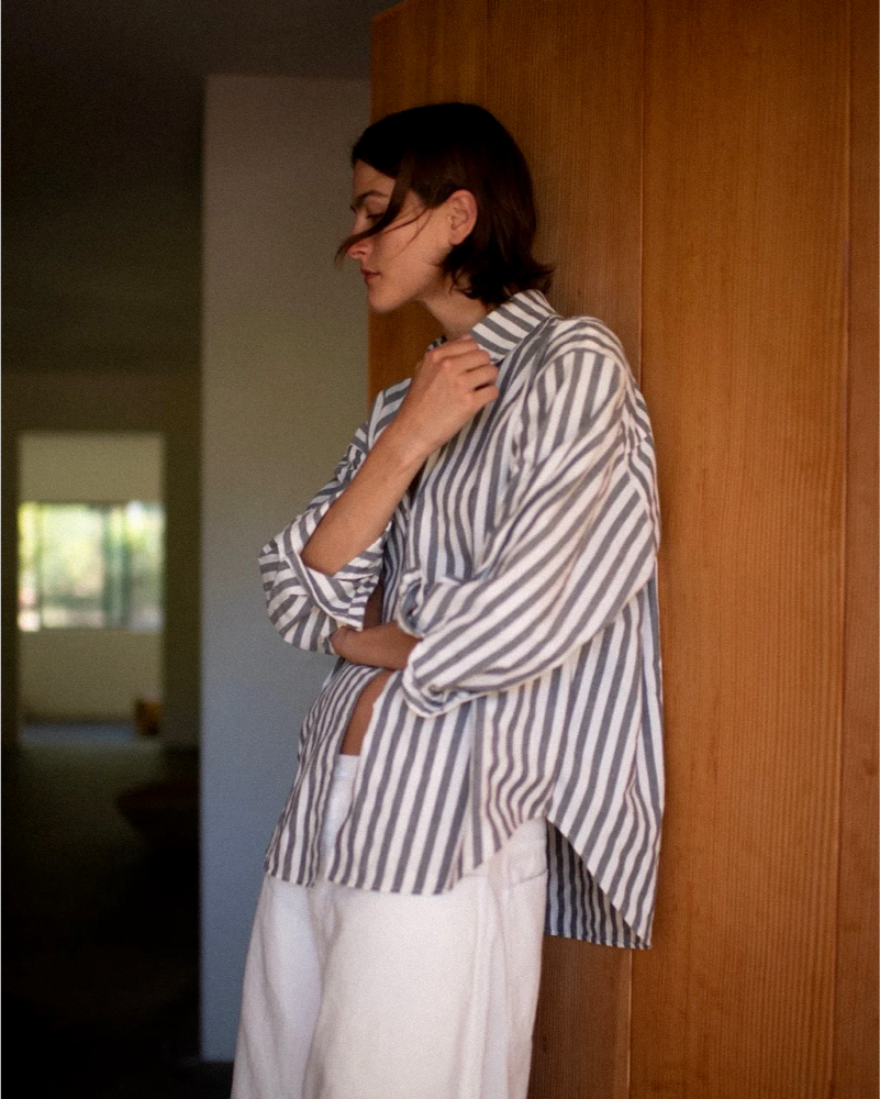 Jesse Kamm - Alberta Shirt in Bold Slate Stripe