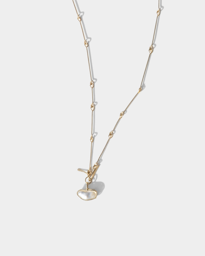 14k Floating White Keshi Pearl Bone Chain Pendant