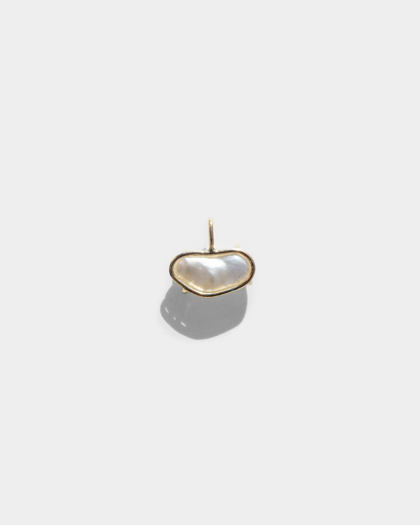 14k Floating White Keshi Pearl Bone Chain Pendant
