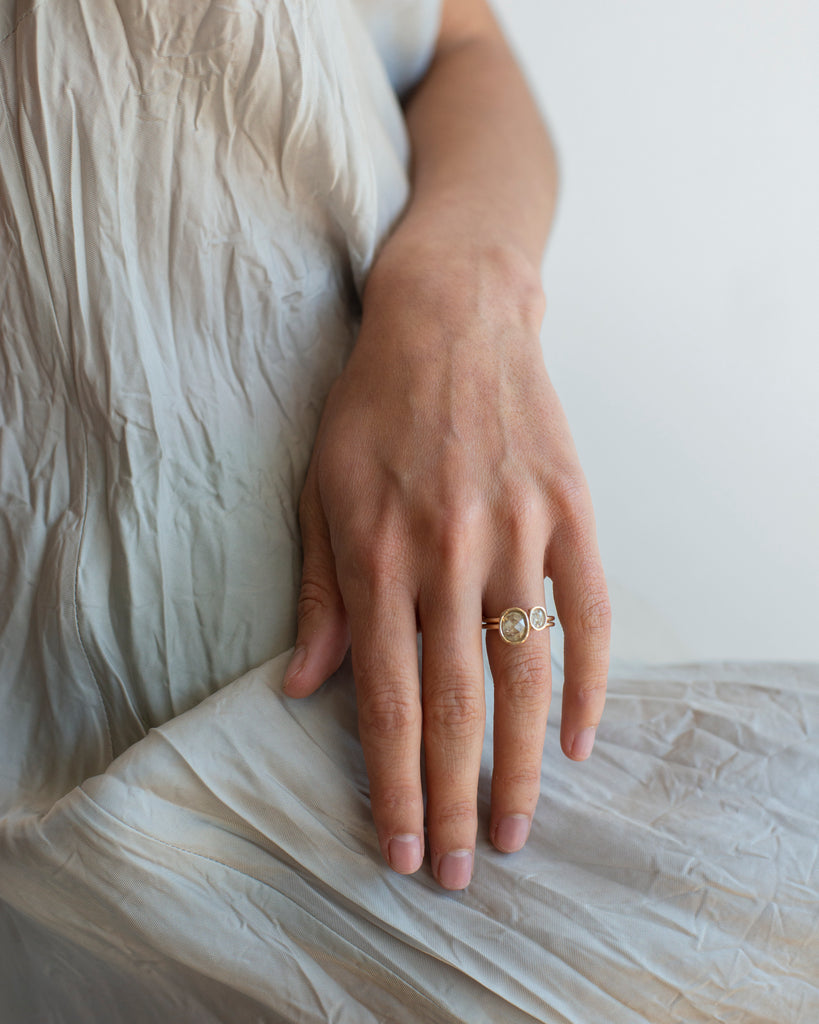 14k Olive and Icy Toi et Moi Mineral Diamond Floating Rings