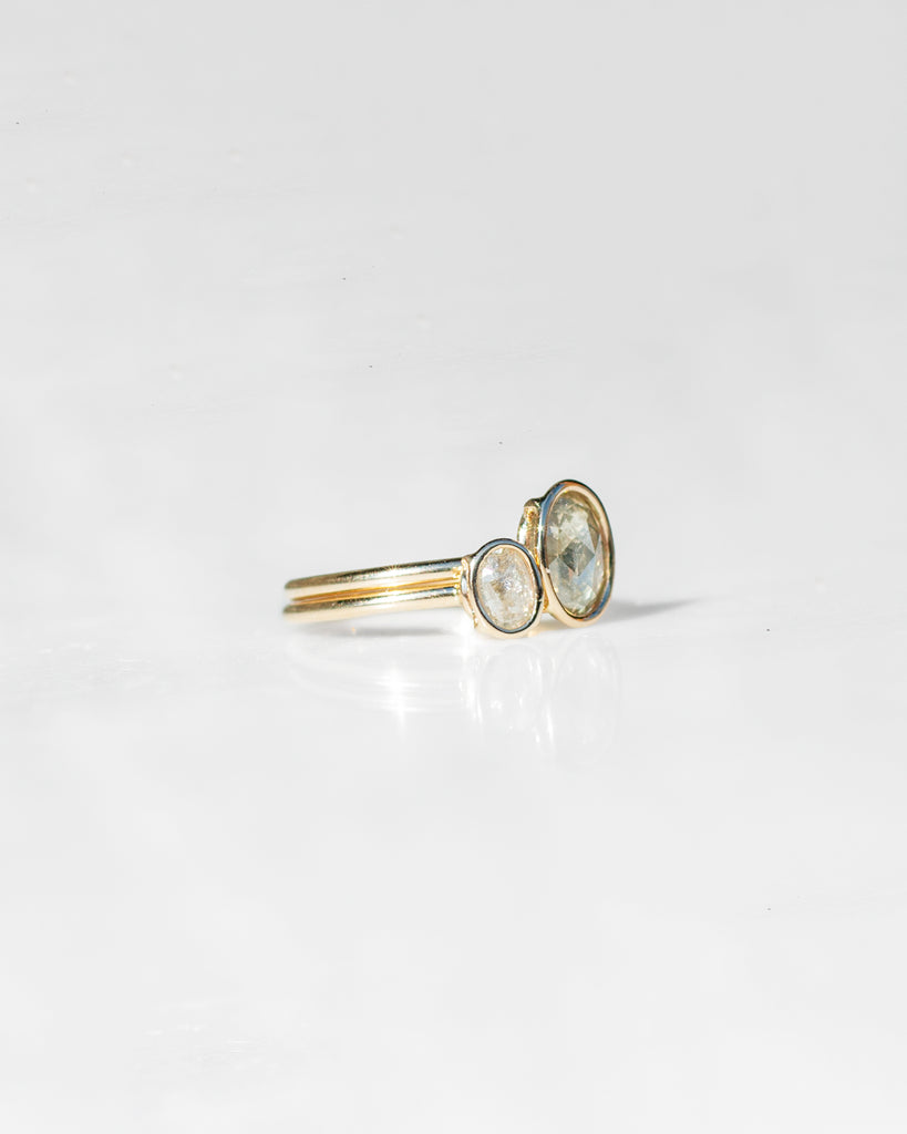 14k Olive and Icy Toi et Moi Mineral Diamond Floating Rings