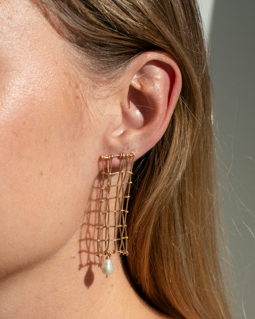 Basketweave Earrings with Pearls
