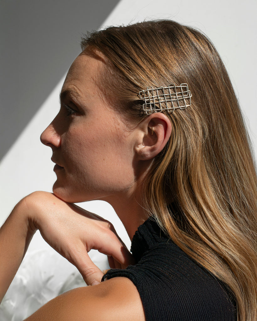 Silver Basketweave Hair Pin