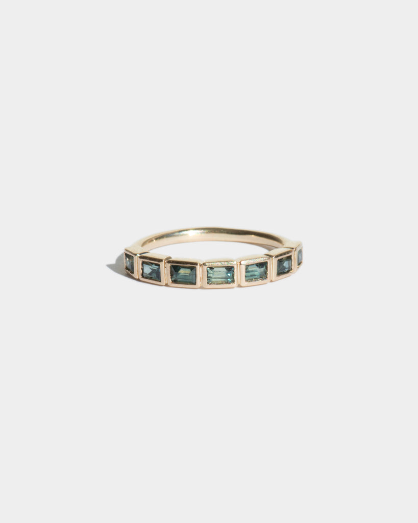 14k Half Round Bezel Set Sapphire Wedding Band