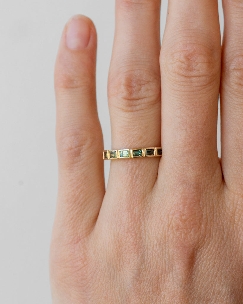 14k Half Round Bezel Set Sapphire Wedding Band