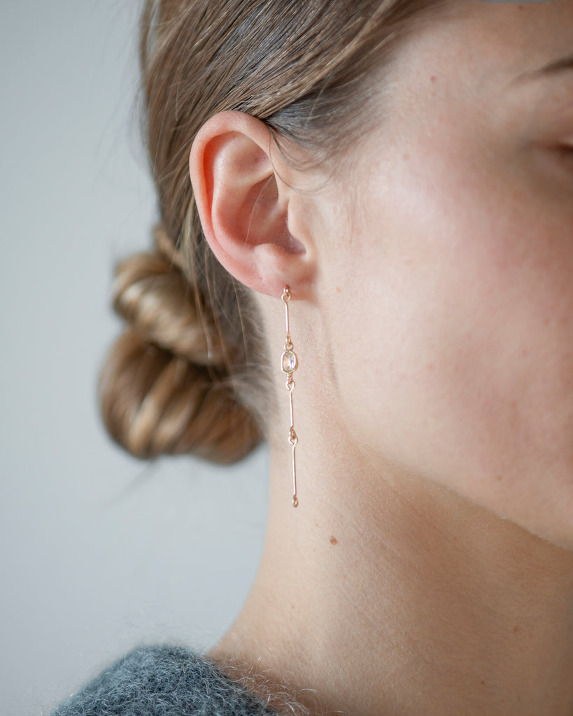 14k Floating Diamond Bone Chain Earrings