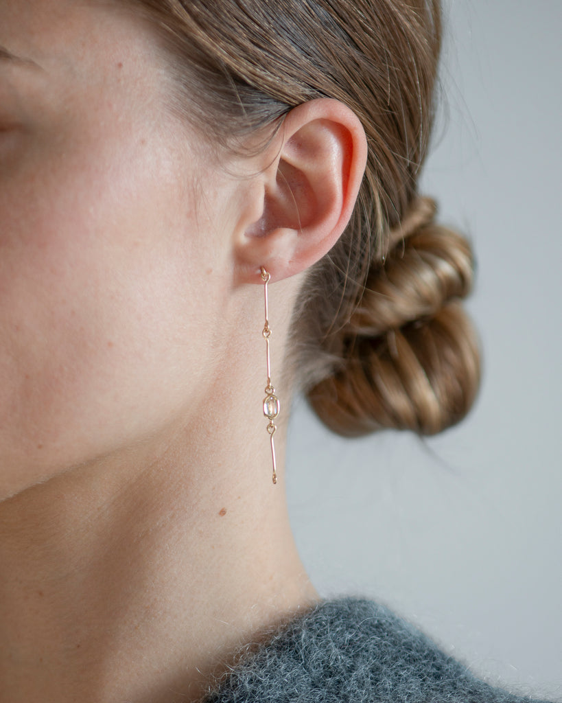 14k Floating Diamond Bone Chain Earrings
