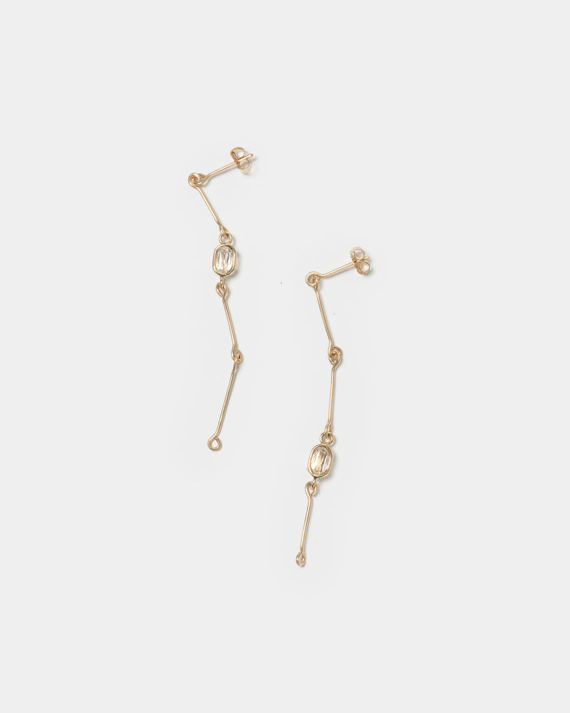 14k Floating Diamond Bone Chain Earrings