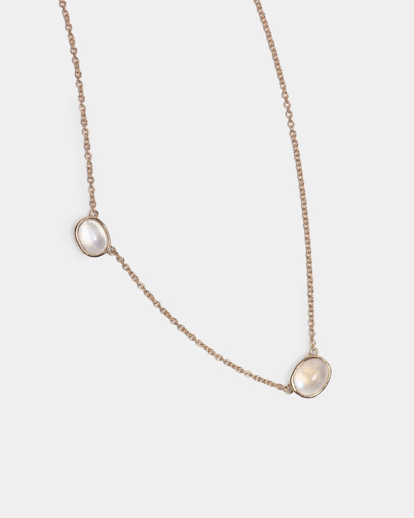 14k Twin Moonstone Floating Chain Necklace
