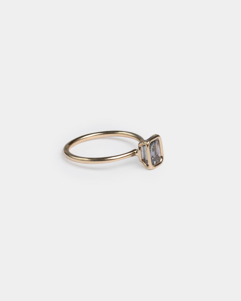 14k Emerald Cut Grey Blue Sapphire Ring