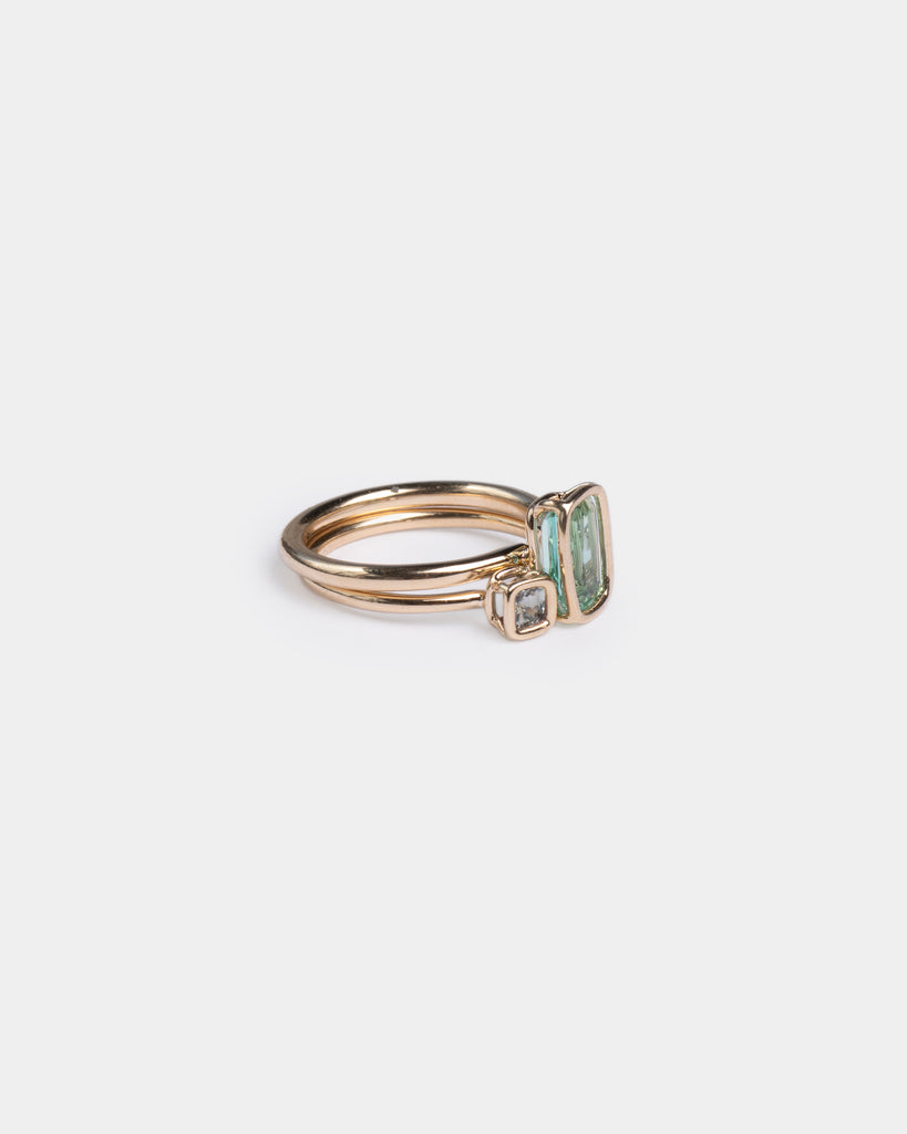 14k Paraiba Tourmaline and Sapphire Toi et Moi Rings