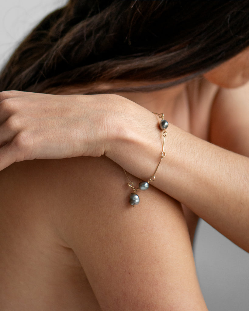 14k Keshi Bone Chain Charm Bracelet