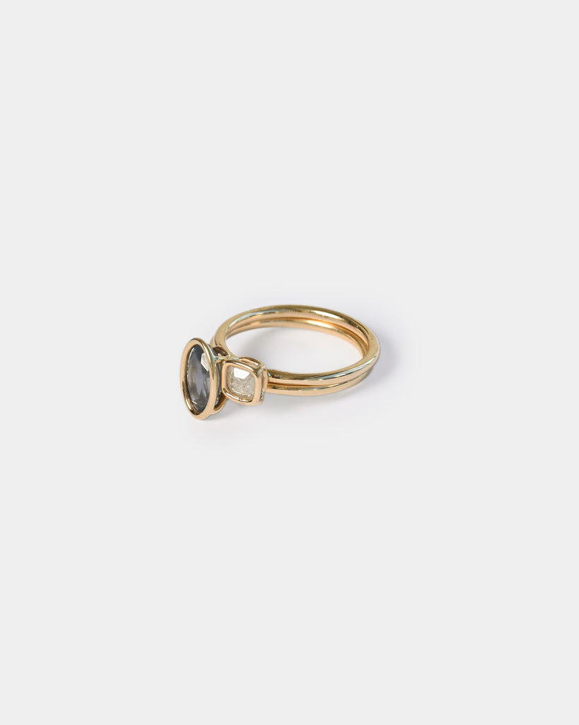 14k Denim Sapphire and Salt Mineral Diamond Toi et Moi Rings