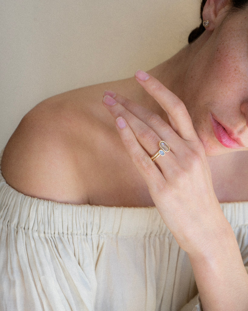 14k Cognac Diamond and Sapphire Toi et Moi Rings