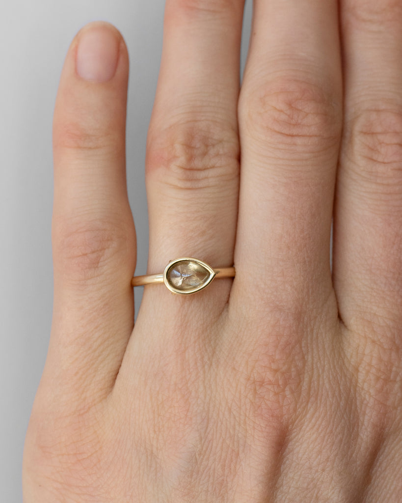14k East West Olive Cabochon Diamond Ring