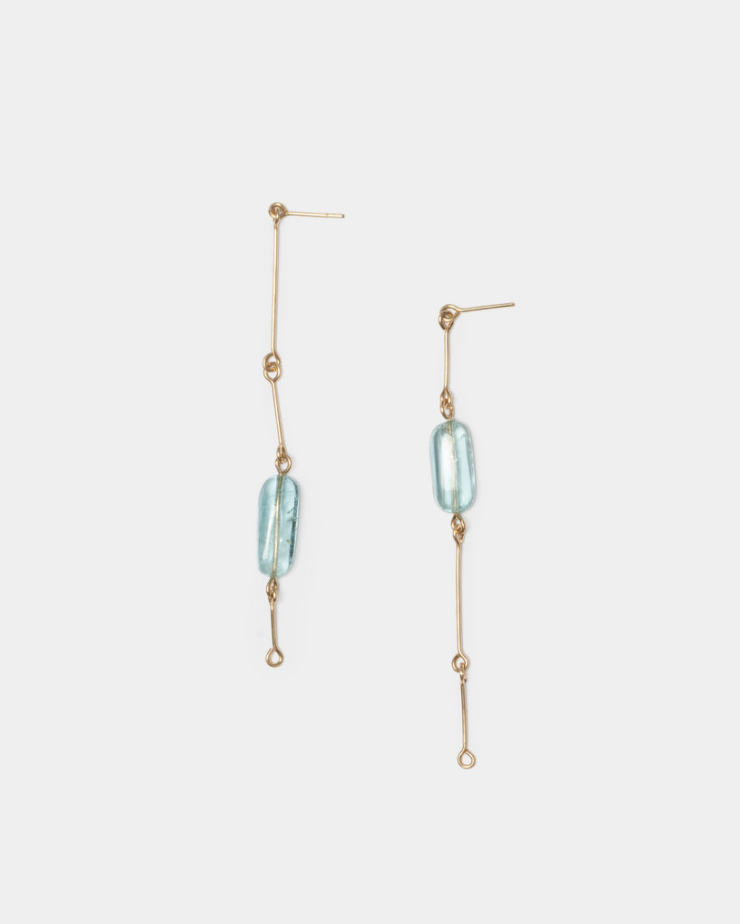 14k Blue Emerald Bone Chain Earrings