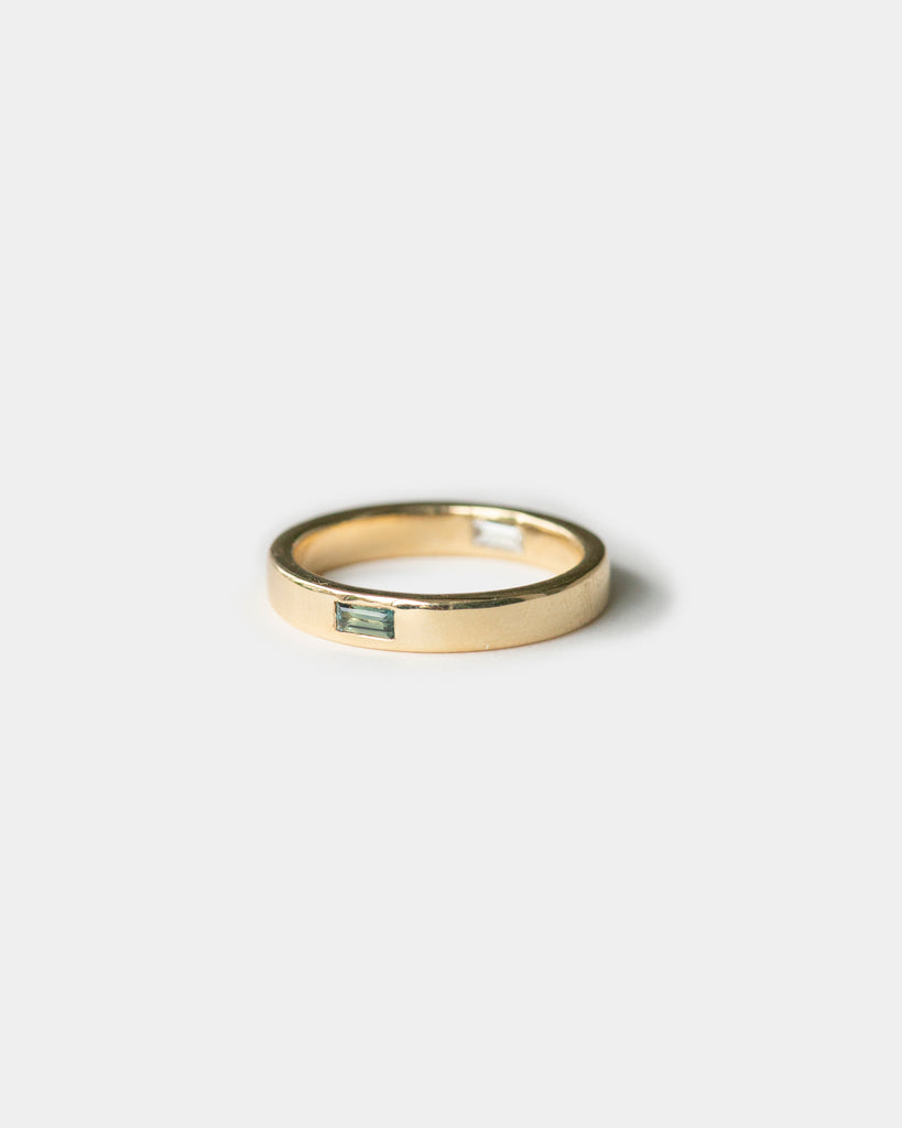 14k Wedding Band with Sapphire and Diamond