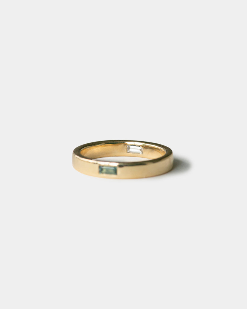 14k Wedding Band with Sapphire and Diamond