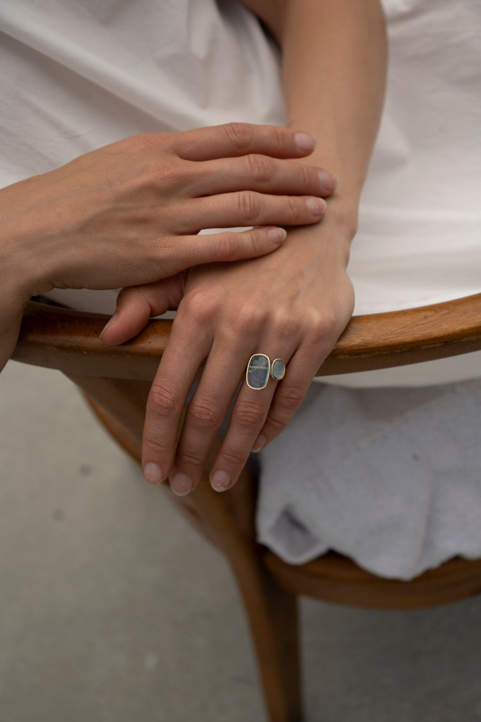 14k Soft Rectangle Aquamarine Floating Ring