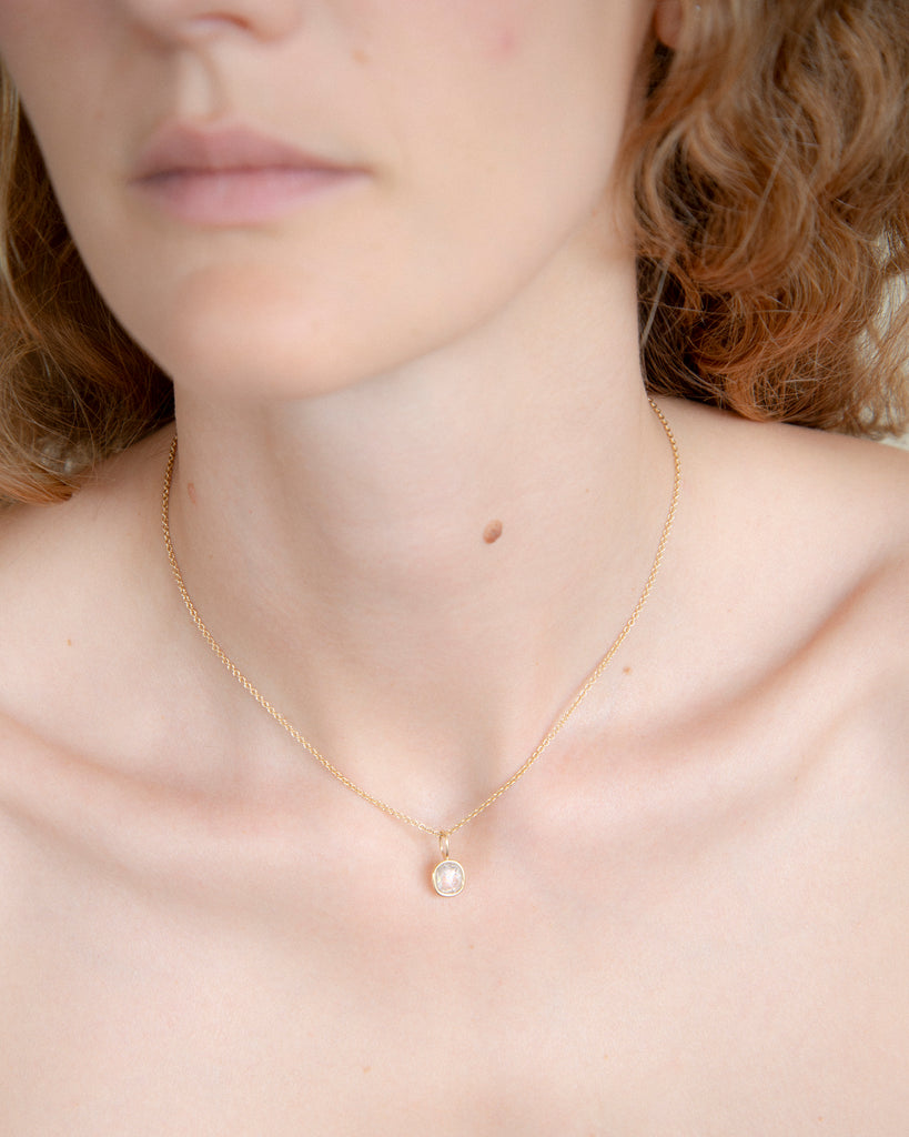14k Rose Cut Mineral Diamond Floating Pendant