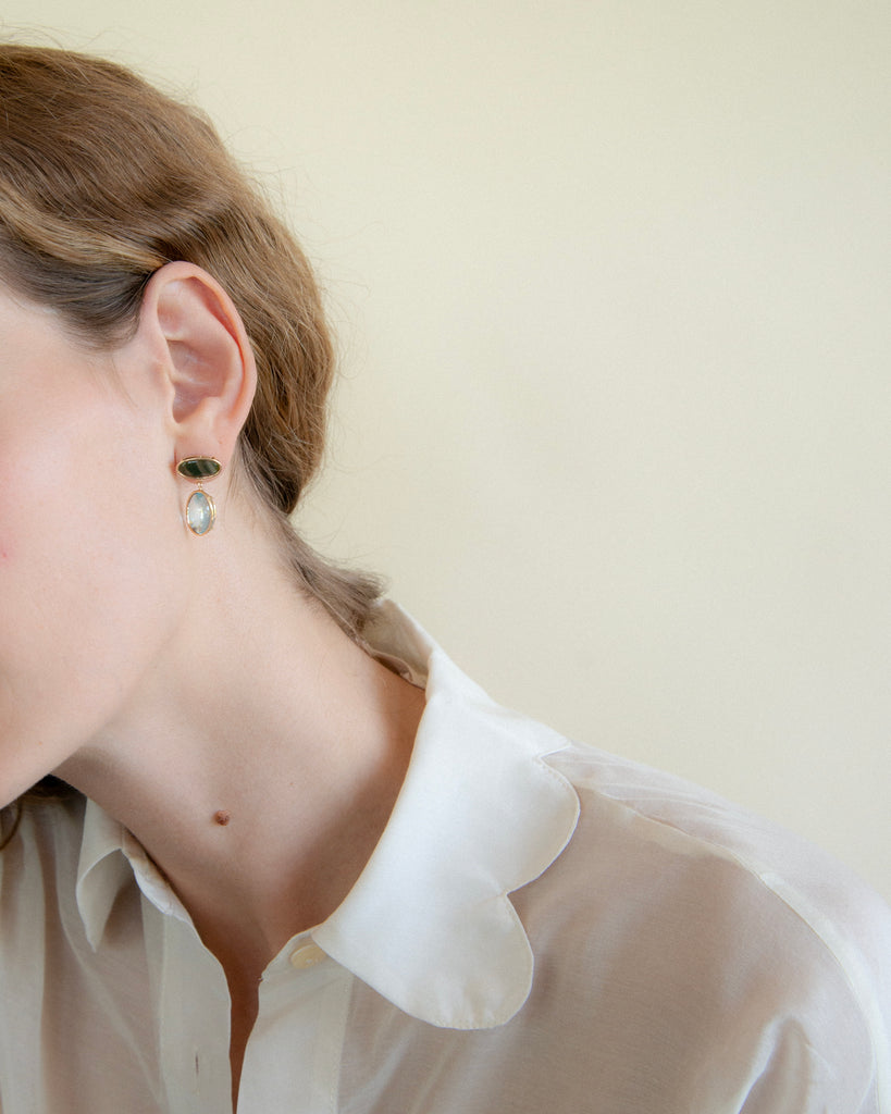 14k Wood & Water Double Drop Earrings