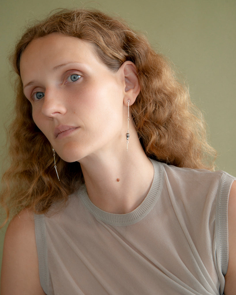 Sterling Keshi Pearl Bone Chain Earrings