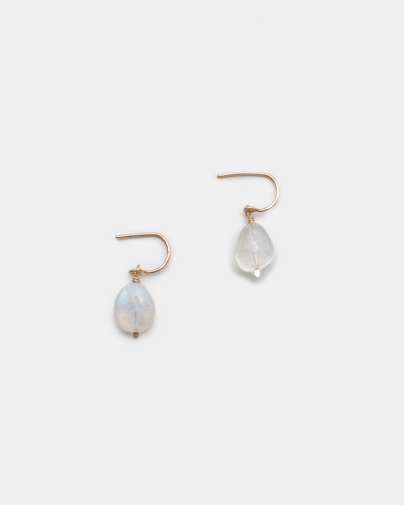 14k Moonstone Crescent Charm Earrings