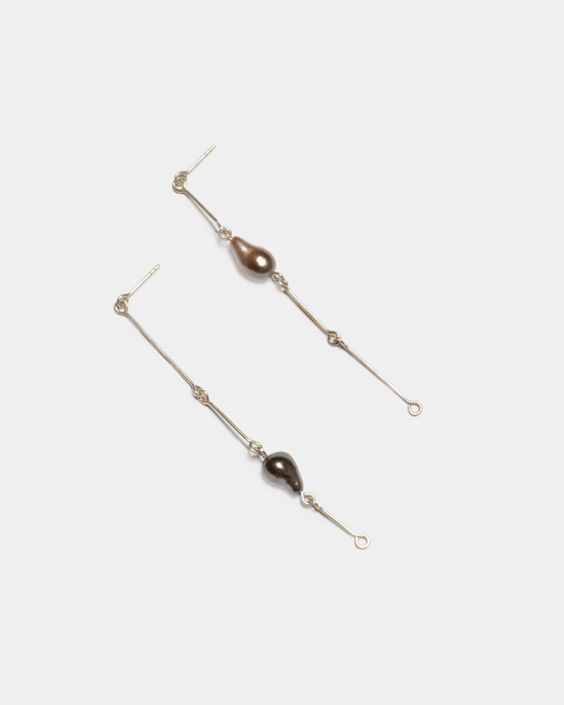 Sterling Keshi Pearl Bone Chain Earrings