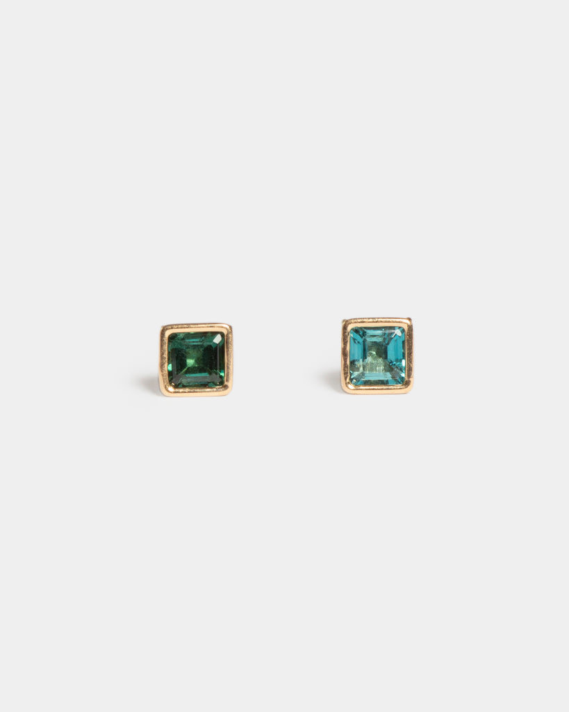 14k Two Tone Teal Tourmaline Floating Studs
