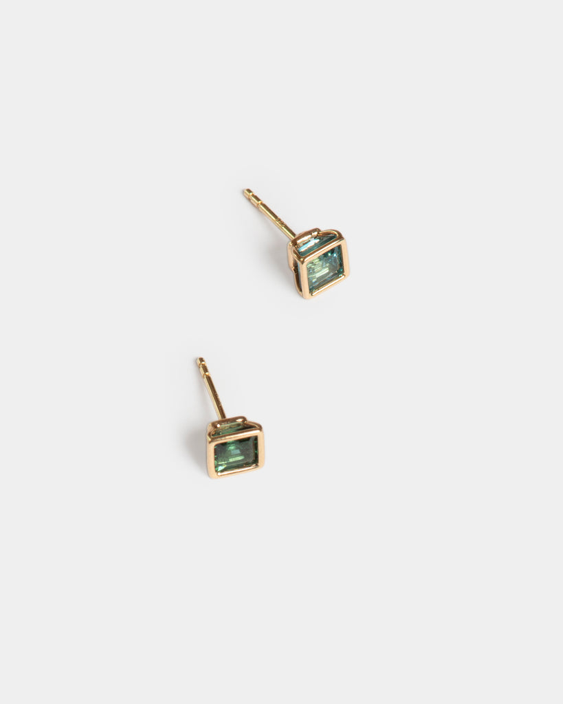14k Two Tone Teal Tourmaline Floating Studs