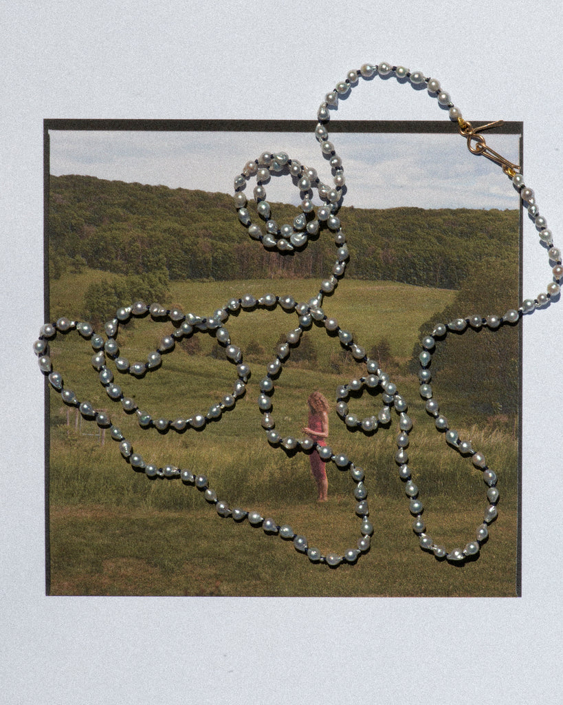14k Long Silver Keshi Layering Necklace