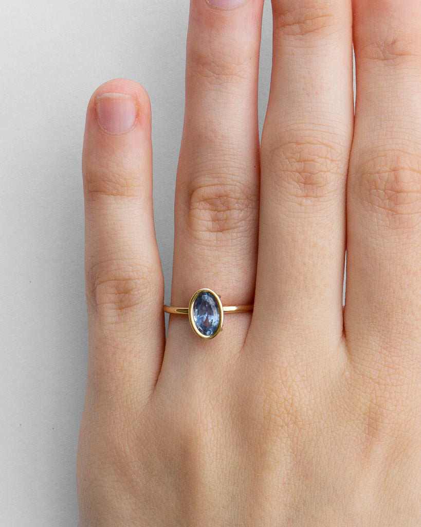 14k Oval Sapphire Floating Ring