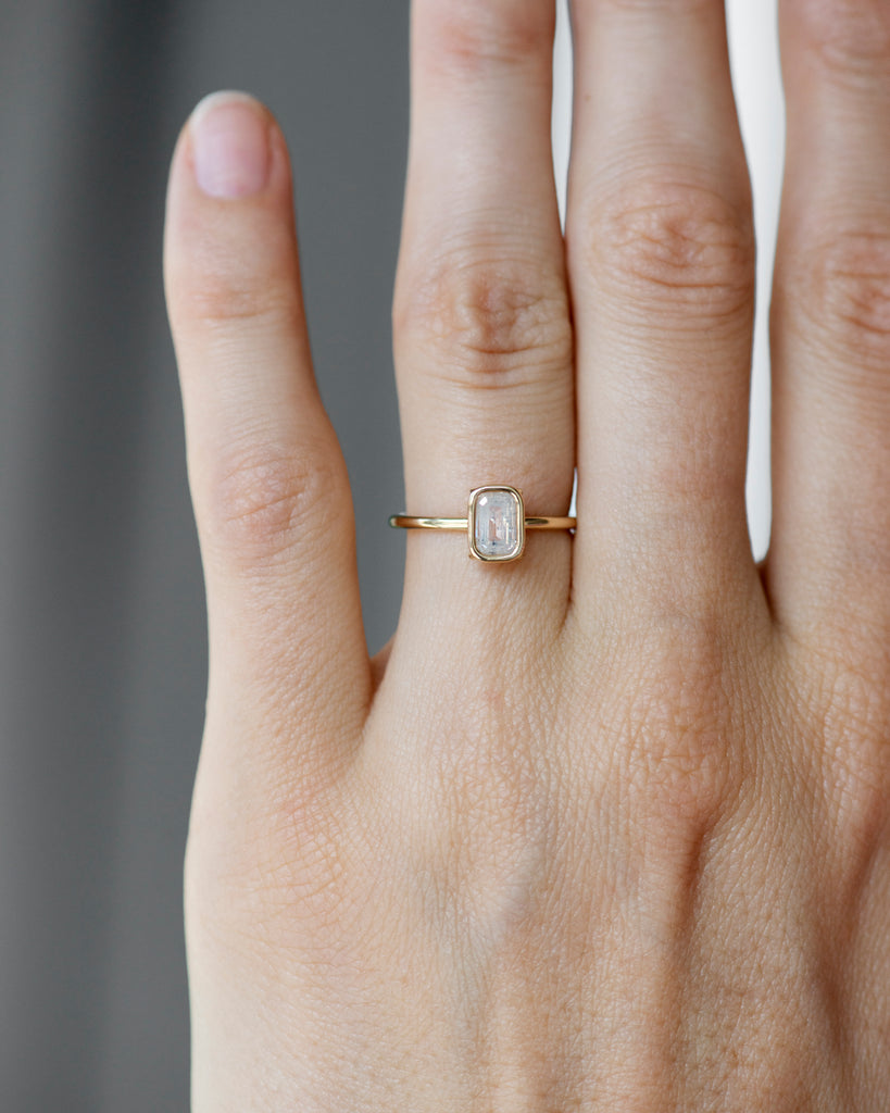 14k Salt Emerald Cut Mineral Diamond Floating Ring