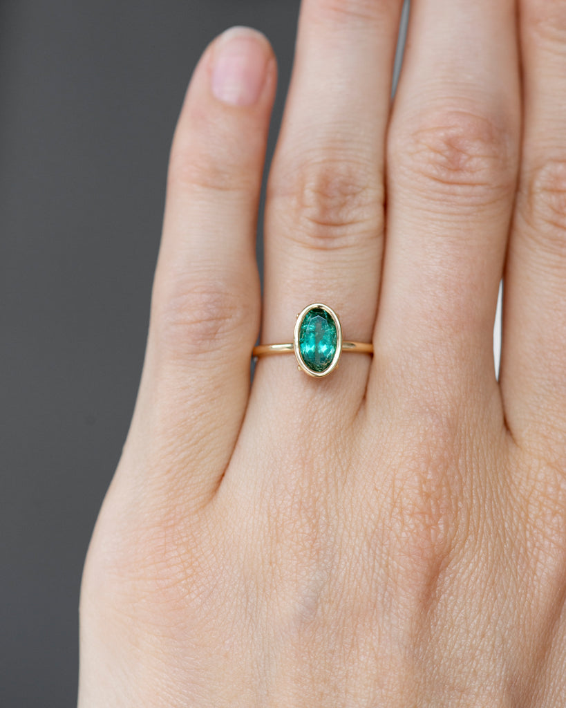 14k Oval Green Tourmaline Floating Ring