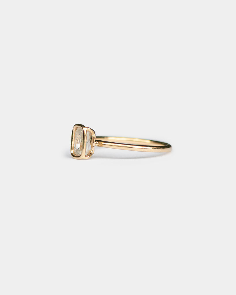 14k Salt Emerald Cut Mineral Diamond Floating Ring