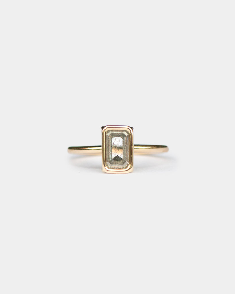 14k Pepper Emerald Cut Mineral Diamond Floating Ring