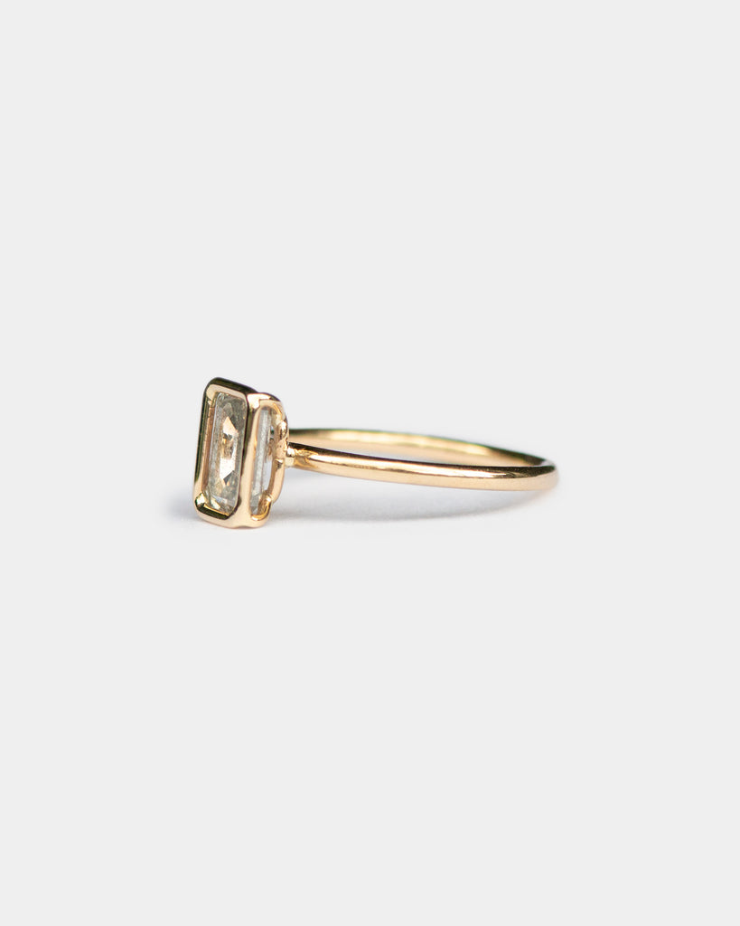 14k Pepper Emerald Cut Mineral Diamond Floating Ring