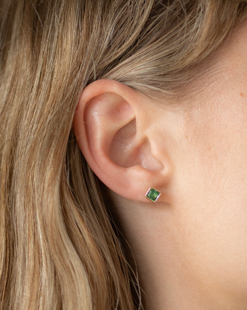 14k Forest Green Tourmaline Floating Studs