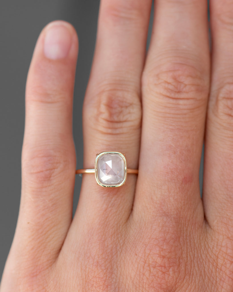 14k Salt Square Mineral Diamond Floating Ring