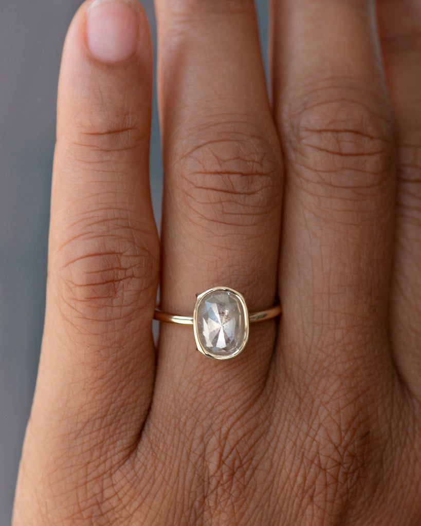 14k Oval Mineral Diamond Floating Ring