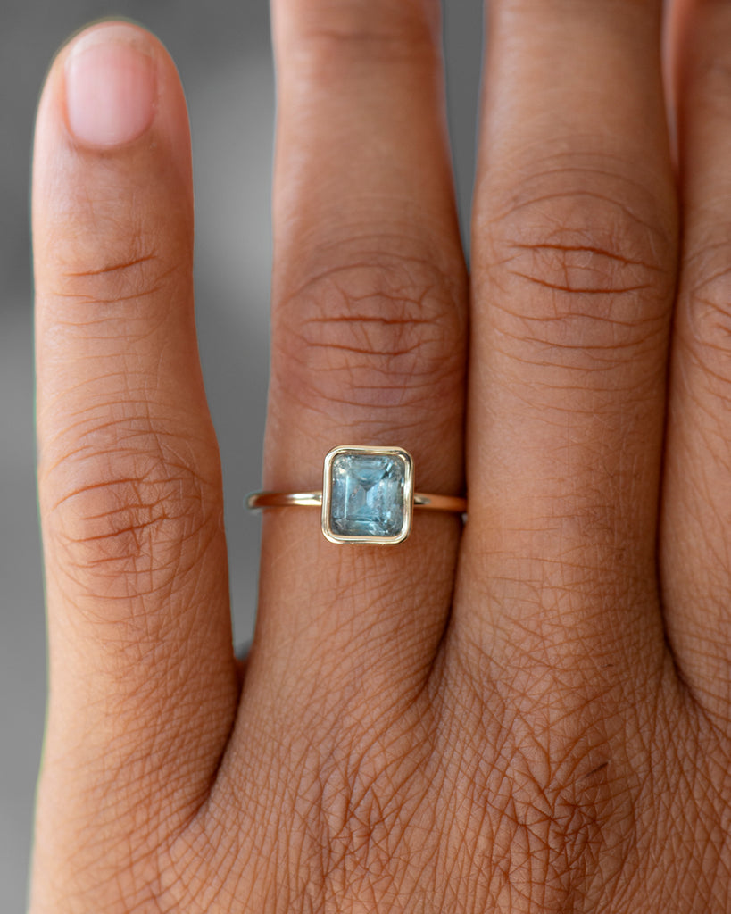 14k Step Cut Sapphire Floating Ring