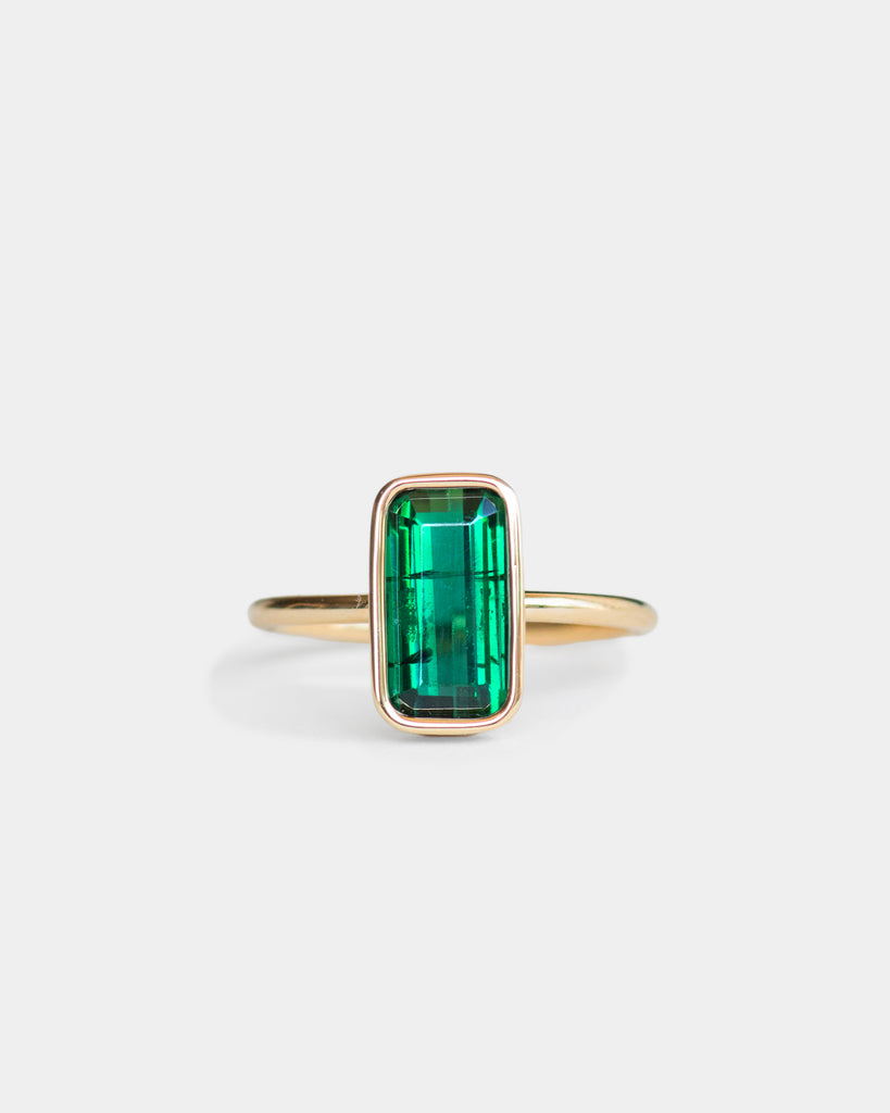 14k Step Cut Green Tourmaline Floating Ring